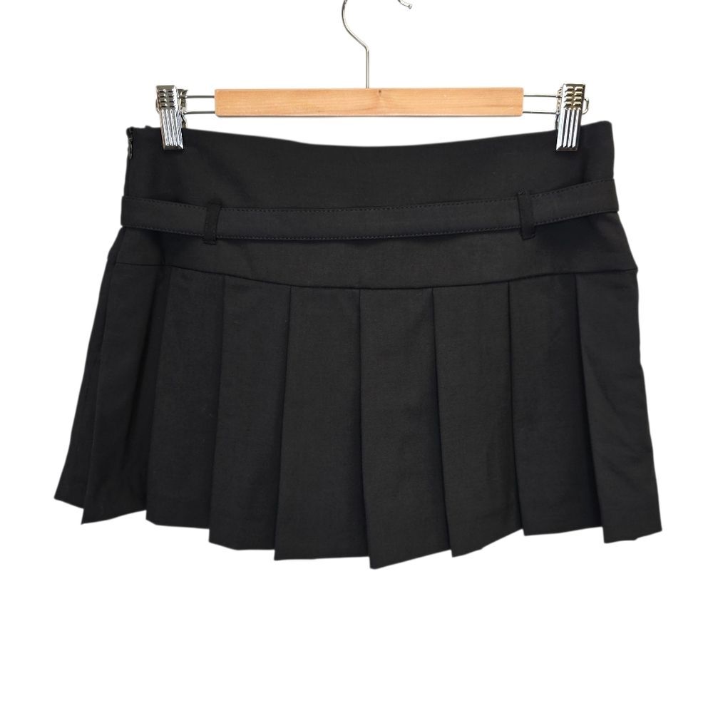 NWT Zara Womens M Box Pleated A-Line Belt Buckled Mini Skort 3067/538/800 Black - Picture 7 of 15
